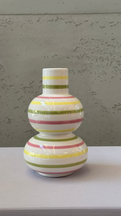 Stripe Vase groß - Gestreift in Gelb, Grün & Rose