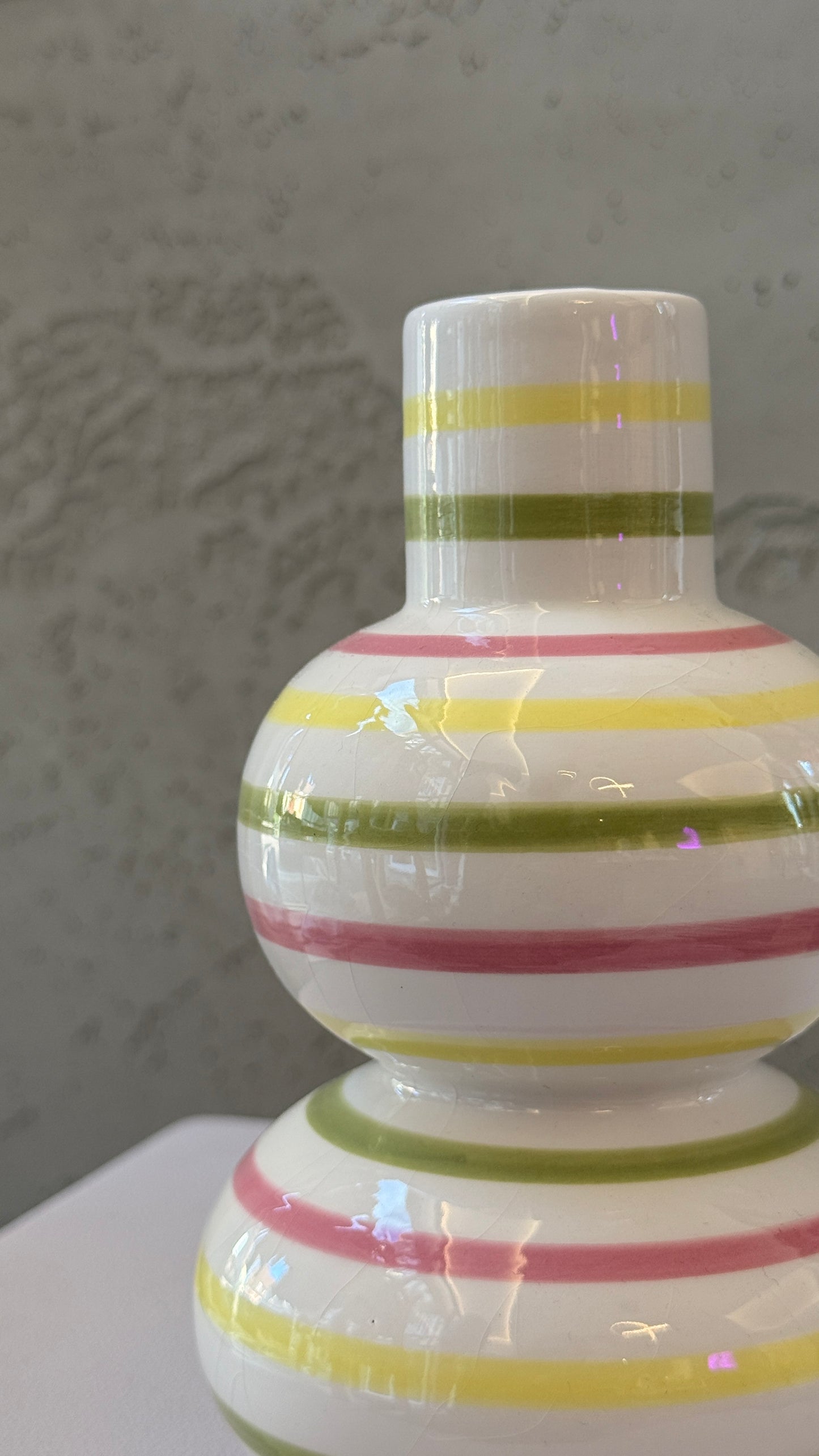 Stripe Vase groß - Gestreift in Gelb, Grün & Rose