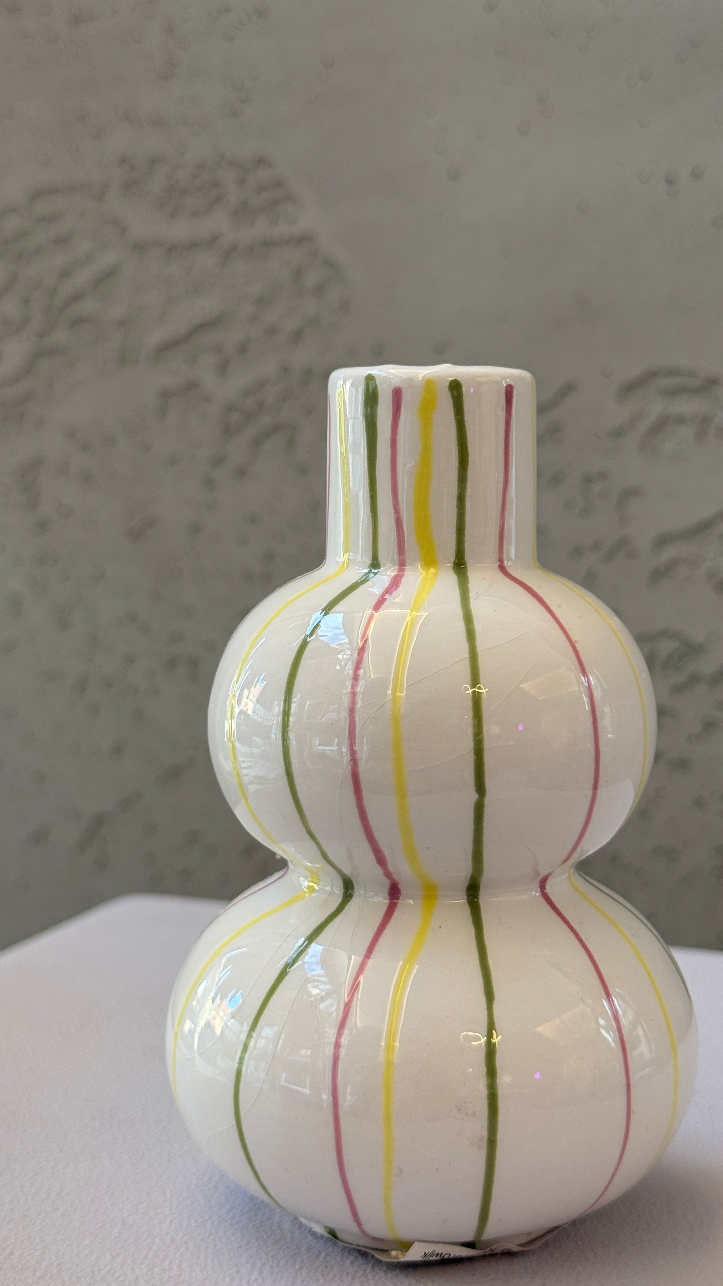 Stripe Vase klein - Gestreift in Gelb, Grün & Rose