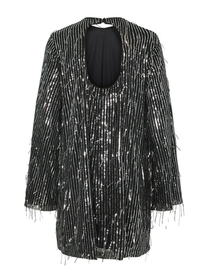 YASLANTRA LS SEQUIN FRINGE DRESS - SHOW